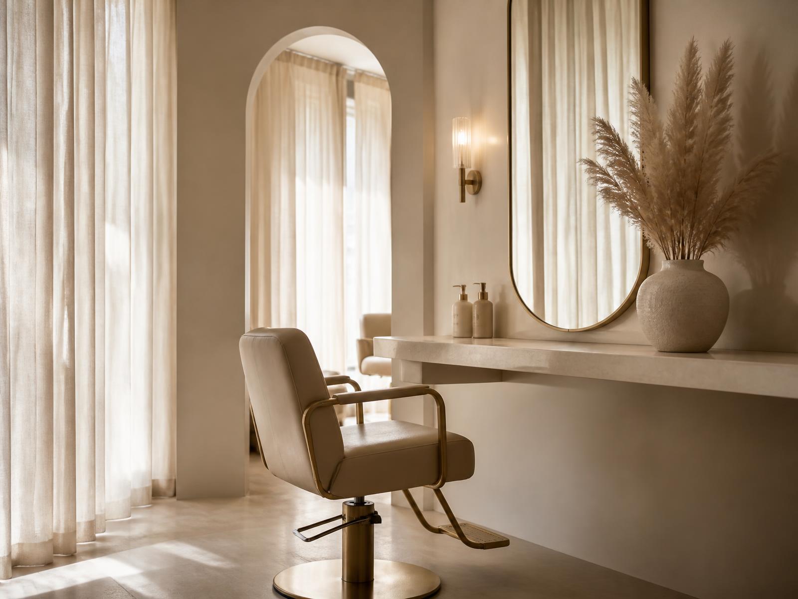 Heller Salon in warmen Beigetönen bei Freya's House of Beauty